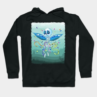 Cute Skeleton - the Blue Winged Skeleton Flyer- Dia De Los Muertos Hoodie